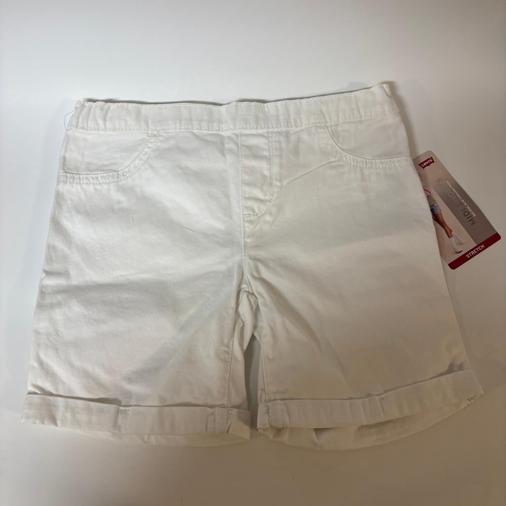 Levis Kids Girls White Girlfriend Midi Shorts Size 10 Reg Stretch Denim 41E694